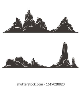 Desert hills and mountains silhouettes in vintage monochrome style isolated vector illustration