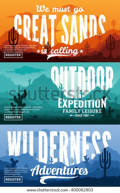 Desert Horizontal Banner Set Wild Nature Stock Vector Royalty