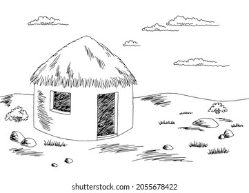 Desert hut house graphic black white sketch illustration vector