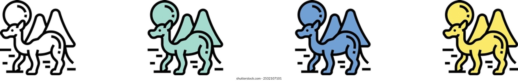desert icon. Outline, Green, Blue and Yellow Style Design Isolated On White Background