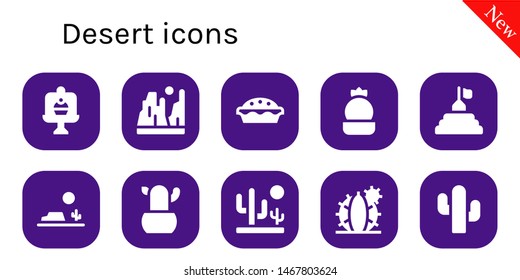 desert icon set. 10 filled desert icons.  Simple modern icons about  - Cake, Canyon, Cactus, Pyramid, Desert