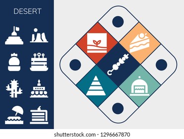  desert icon set. 13 filled desert icons. Simple modern icons about  - Brochette, Island, Cake, Cactus, Birthday cake, Pyramid, Canyon, Terrarium