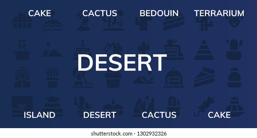  Desert Icon Set. 32 Filled Desert Icons. On Blue Background Style Simple Modern Icons About  - Cake, Cactus, Bedouin, Terrarium, Island, Desert, Pharaoh, Birthday Cake, Landscape