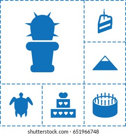 Desert icon. set of 6 desert filled icons such as pyramid, cake, cactus, piece of cake