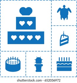 Desert icon. set of 6 desert filled icons such as cake, cactus, piece of cake