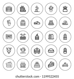 Desert Icon Set. Collection Of 25 Outline Desert Icons With Birthday Cake, Cactus, Cake, Cakes, Camel, Dunes, Landscape, Petra, Pharaoh Icons. Editable Icons.