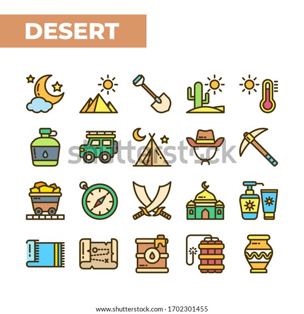 Desert icon set, line
filled color style