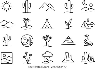 Desert icon set, with outline design