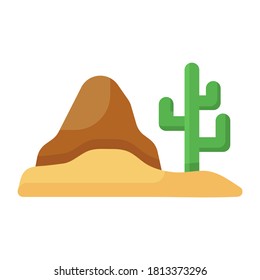 Desert icon style, uncultivated land in flat vector 