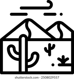icono del desierto. Diseño De Estilo Lineal Delgado Aislado Sobre Fondo Blanco