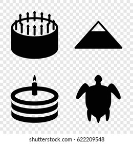 Desert icons set. set of 4 desert filled icons such as pyramid, cake