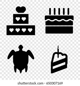 Desert icons set. set of 4 desert filled icons such as cake, piece of cake