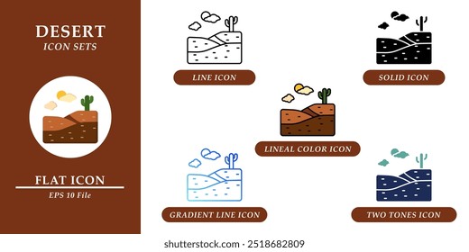 Desert icons sets. Nature environment concept. Various style icons on isolated background for web design, symbol, sign, presentation, and infographics. EPS 10. 