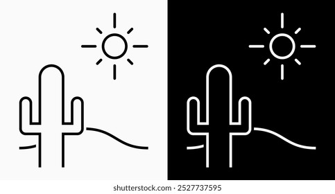 Iconos del desierto: Ilustración vectorial de los iconos minimalistas del desierto con el fondo blanco y negro