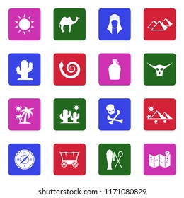 Desert Icons. White Flat Design In Square. Vector Illustration. 