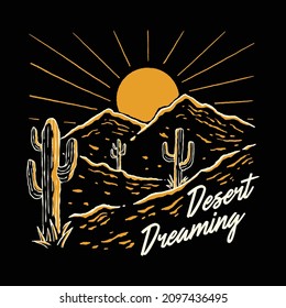 a desert illustration in vintage style