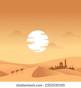 Desert illustrations, simple drawings, flat landscapes