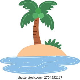 Desert Island Palm Tree Ocean Water Simple Cartoon Vetor Illustration Ícone de férias de verão