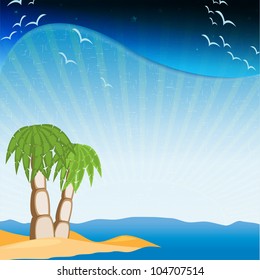Desert island with palm tree on the beach