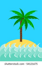 Desert island with palm tree vector illustration