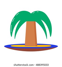 Desert Island With Palm Trees Surrounded by Blue Sea on white background with highlights. Outside of civilization. An isolated object in modern style. Illustration.Rest on the sea, fresh air. Vacation