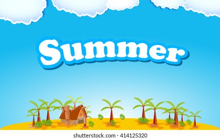 Desert island with palms easy all editable
