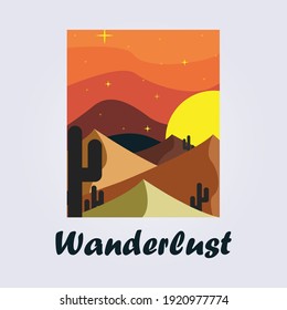 Desert island poster, cactus poster vector illustration design graphic, template