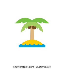 Desert Island Vector Palm Tree And Beach. Tropical Island Icon Flat