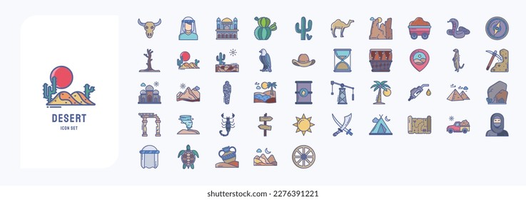 Desert land icons including icons like Animal Skull, Bedouin, Cactus, Camel and more