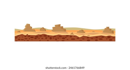 Desert land underground and aboveground layers of stones, sand and rocks vector illustration