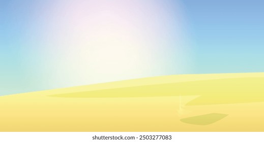 Fondo abstracto del arte del paisaje del desierto. Ilustración vectorial del desierto del Salvaje Oeste con el cielo rojo y el sol. Elemento de diseño para el Anuncio, volante, tarjeta, Plantilla de la muestra