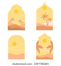 Desert landscape with arabic window  style vector illustration