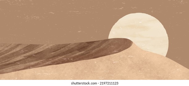 Desert landscape art painting. Abstract mountain contemporary aesthetic backgrounds landscapes. mountain, desert, sunset. vector illustrations