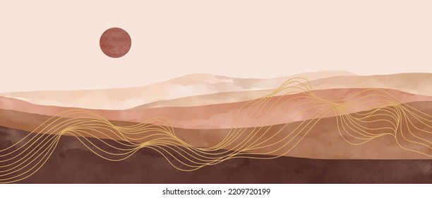 Desert landscape art painting. Abstract mountain contemporary aesthetic backgrounds landscapes. mountain, desert, sunset. vector illustrations