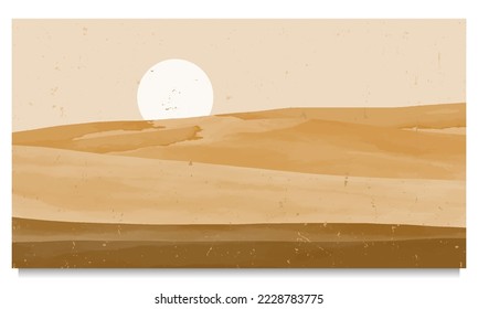 Desert landscape art painting. Abstract mountain contemporary aesthetic backgrounds landscapes. mountain, desert, sunset. vector illustrations