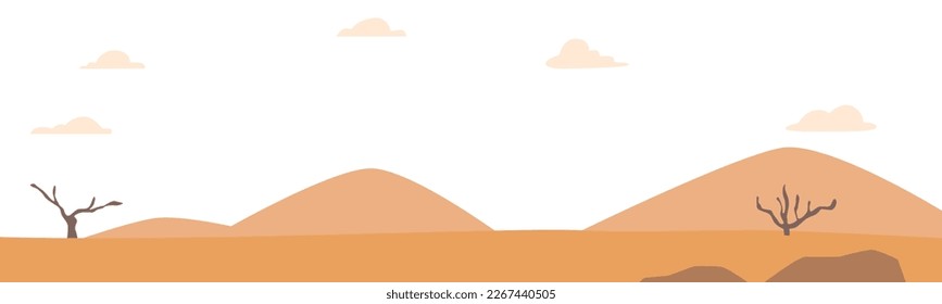 Fondo del Paisaje del Desierto. Región árida, árida, con Vegetación Escasa Y Lluvia Y Temperatura Caliente, Flora Y Fauna Únicas Adaptadas Para Sobrevivir A Condiciones Duras. Ilustración del vector de dibujos animados