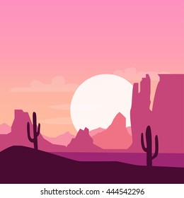 Desert landscape background cactus silhouette