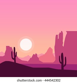 Desert landscape background cactus silhouette