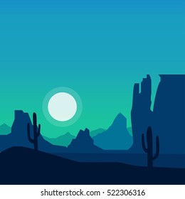 Desert landscape background cactus silhouette