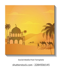 desert landscape background concept with a mosque templet