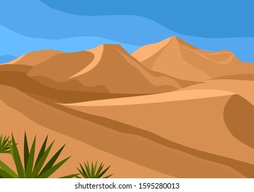 Desert landscape background illustration. Natural sand dunes vector.