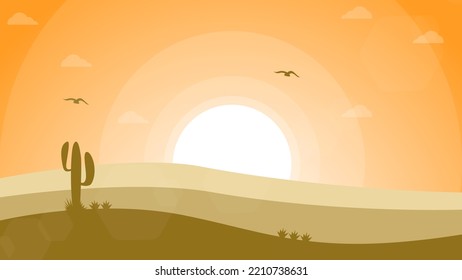 Desert Landscape Background. Nature Background. 4k Desktop Walpaper. Desert With Cactus. 