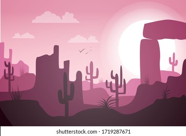 Desert landscape background vector illustration.