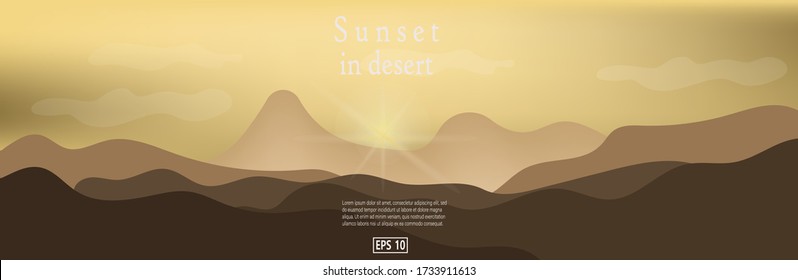 Desert landscape with cacti. Mexican desert sunset. vector illustration.