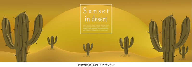 Desert Landscape With Cacti.
Mexican Desert Sunset.
Vector Illustration.