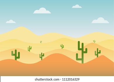 Desert landscape with cactus and cloud illustration gradient background vector.