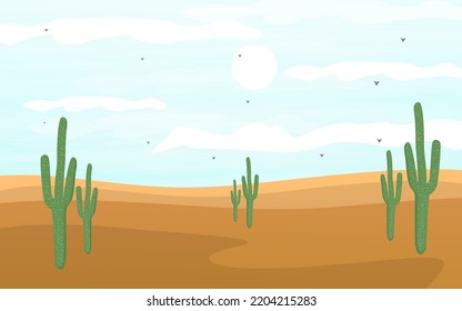 Desert landscape with cactus flat illustration