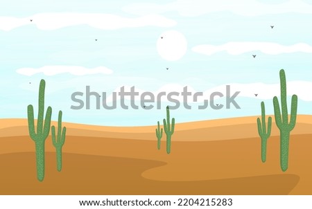Desert landscape with cactus flat illustration