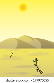 Desert landscape with cactus and mountains