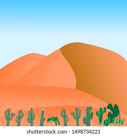 Desert landscape with cactus plant, vector illustration.